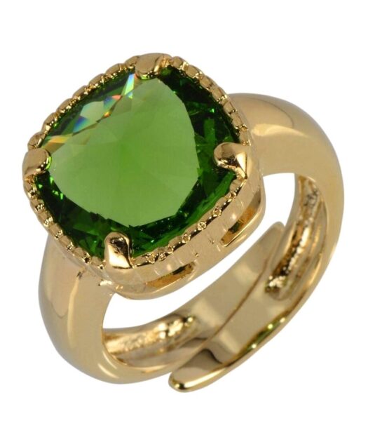 Anillo dorado con cristal verde de plata de primera ley
