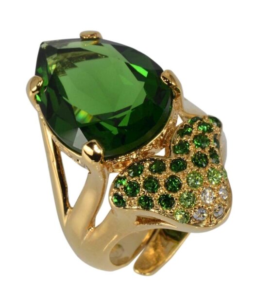 Anillo dorado y verde de plata con Swarovski Elements