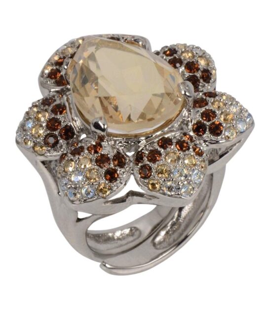 Anillo en tonos marrones de plata rodinada con Swarovski Elements