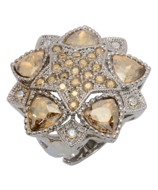 Anillo estrella plata rodinada con cristales Swarovski color fume