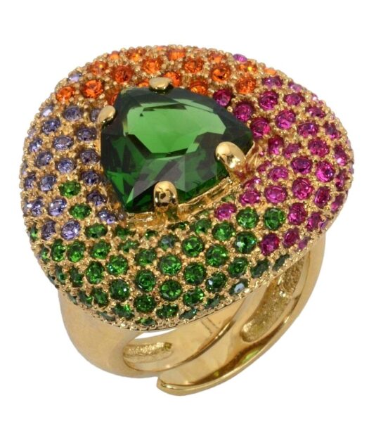 Anillo fiesta multicolor de plata de ley con un baño de oro amarillo