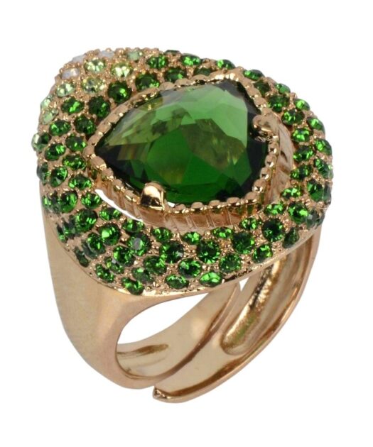Anillo fiesta verde y rosa de plata de ley con un baño de oro