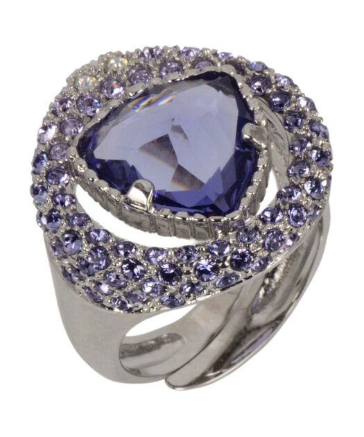 Anillo fiesta violeta de plata de ley con un baño de rodio