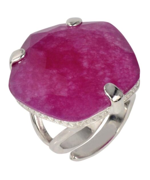 Anillo grande piedra morada de plata bañada en rodio