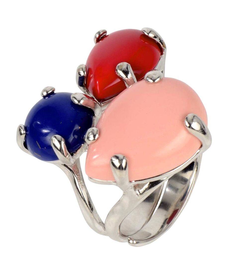 Anillo lapislázuli y coral de plata bañada en rodio Anillo lapislázuli y coral de plata bañada en rodio