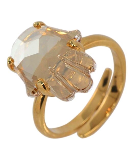 Anillo mano de fátima de plata de primera ley bañada en oro con Swarovski