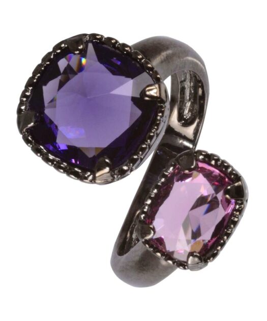 Anillo morado y malva de plata bañada en rutenio