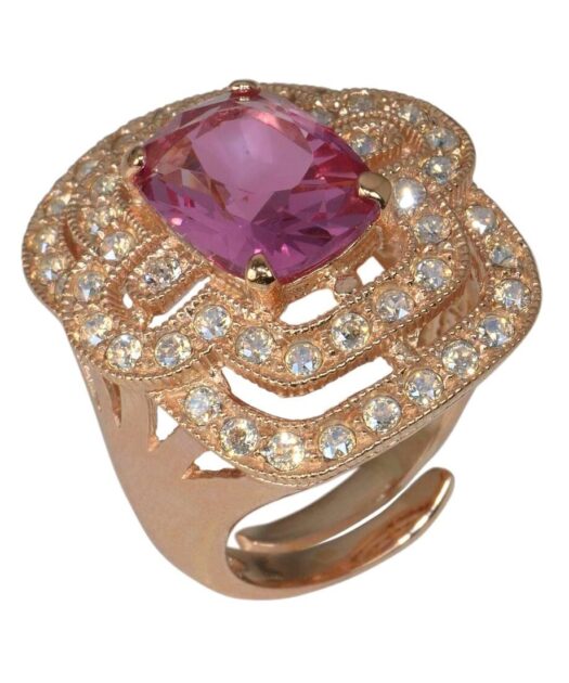 Anillo novia oro rosa de plata con un cristal Swarovski fucsia