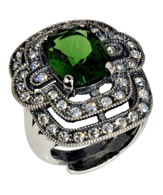 Anillo novia verde de plata de ley bañada en rodio con Swarovski Elements