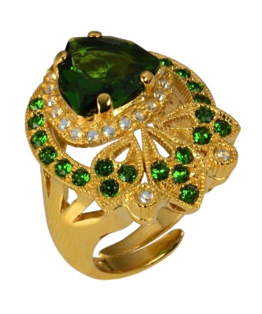 Anillo novia verde en oro amarillo de plata de ley con cristales Swarovski