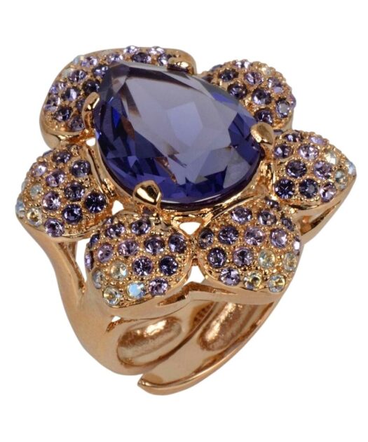 Anillo oro rosa con cristales violetas de plata con Swarovski