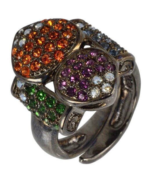 Anillo plata con baño de rutenio y cristales Swarovski de colores