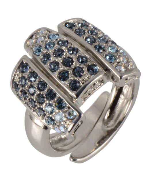 Anillo plata rodinada con cristales azules y blancos de Swarovski