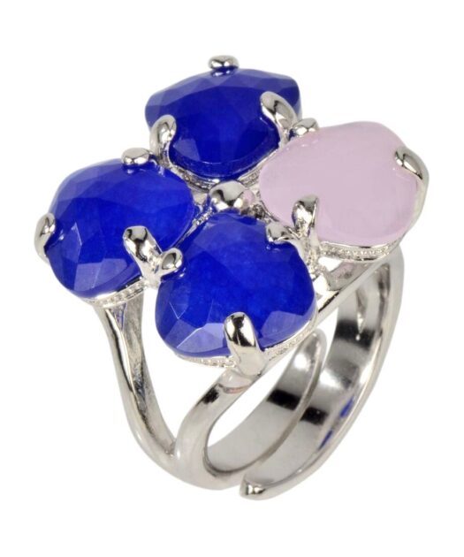 Anillo trébol de cuatro hojas de plata de ley con piedras naturales