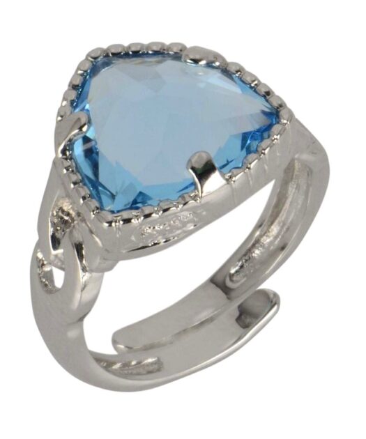 Anillo triangular azul de plata de primera ley con Swarovski