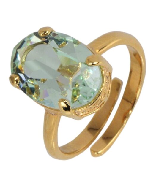 Anillo verde agua de plata de ley bañada en oro amarillo