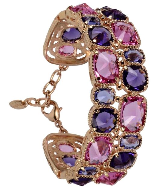 Brazalete morado y azul con Swarovski Elements de plata bañada en oro rosa