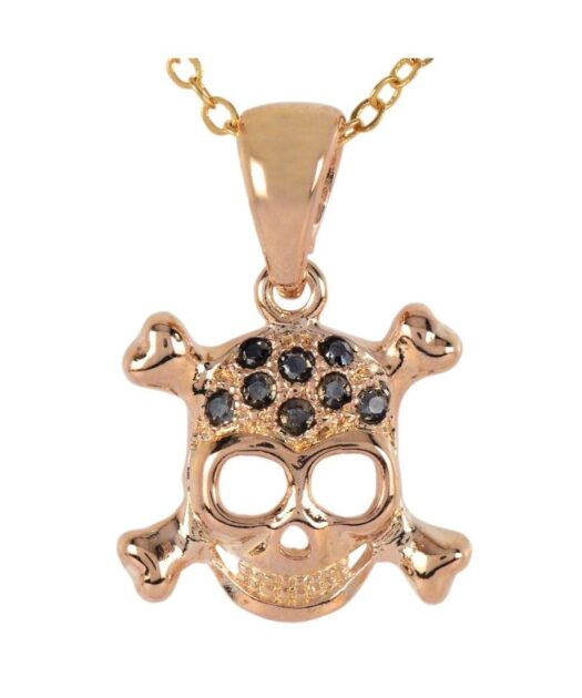 Colgante calavera de mujer de plata bañada en oro con cristales Swarovski