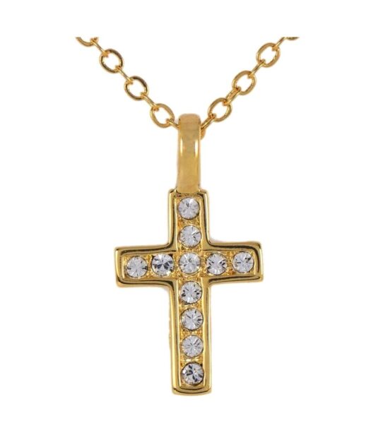 Colgante cruz oro amarillo de plata de ley con cristales Swarovski