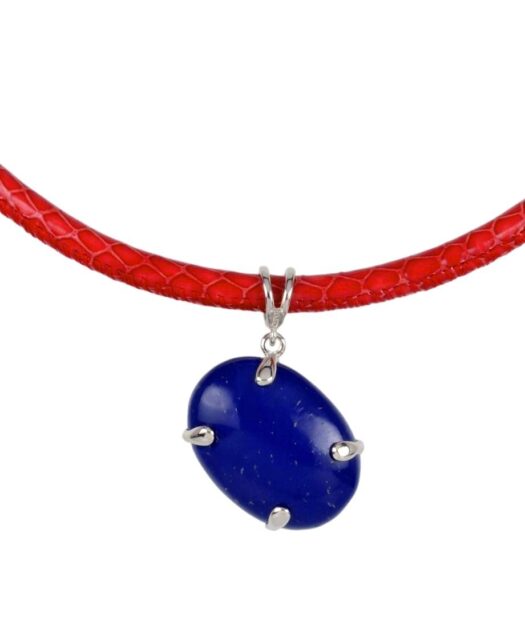 Colgante plata y lapislázuli con un cordón de cuero rojo
