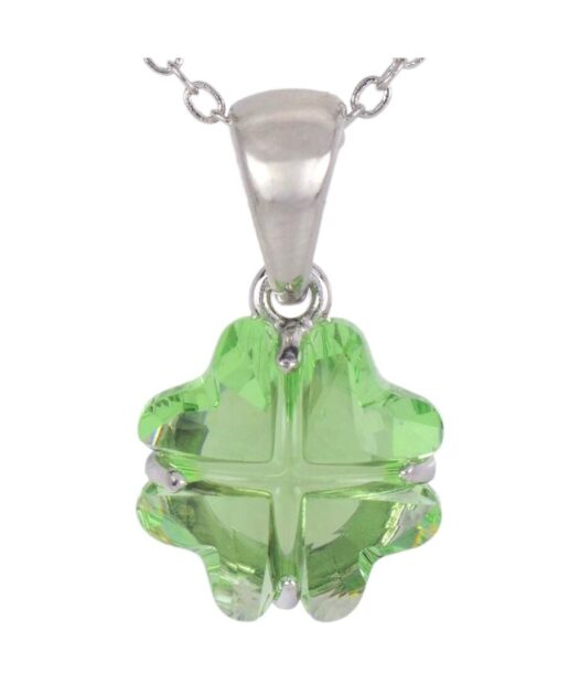 Colgante trébol verde con un cristal Swarovski de plata rodinada