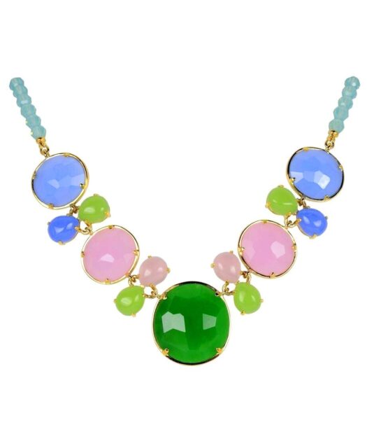 Collar Alegría con Swarovski Elements mate en tonos rosas, verdes y azules de plata bañada en oro amarillo