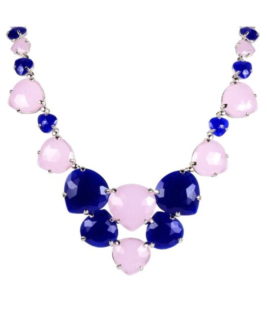 Collar azul y rosa palo de plata de ley
