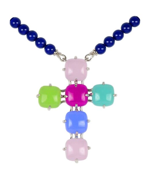 Collar Alegría en forma de cruz con Swarovski Elements mate en diversos tonos de plata bañada en rodio