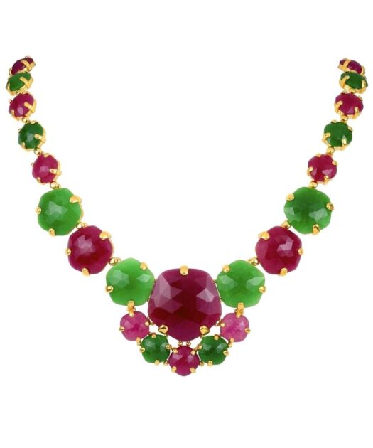 Collar de piedras naturales verdes y moradas de plata bañada en oro rosa