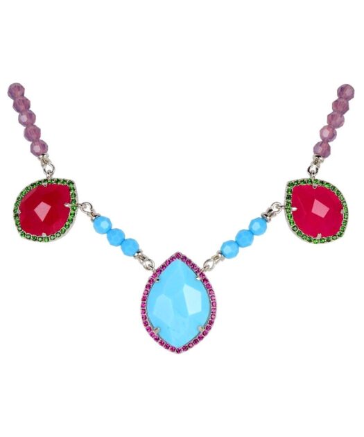 Collar Alegría con Swarovski Elements mate en tonos malvas,rojos y azules de plata bañada en rodio