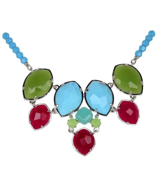 Collar Alegría con Swarovski Elements mate en tonos verdes, rojos y azules de plata bañada en rodio