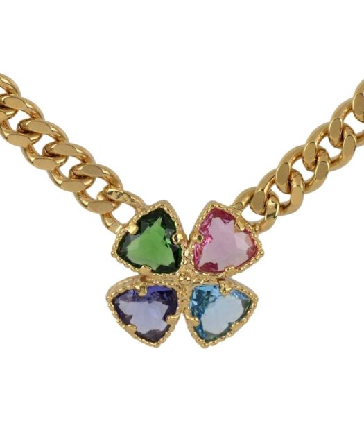 Gargantilla trébol multicolor de plata bañada en oro amarillo