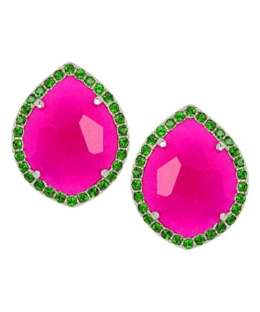 Pendientes Alegría con cristales Swarovski mate en tonos verdes y fucsia de plata de primera ley bañada en rodio