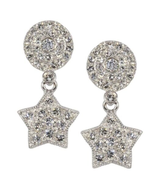 Pendientes articulados con estrellas Swarovski Elements en plata rodinada