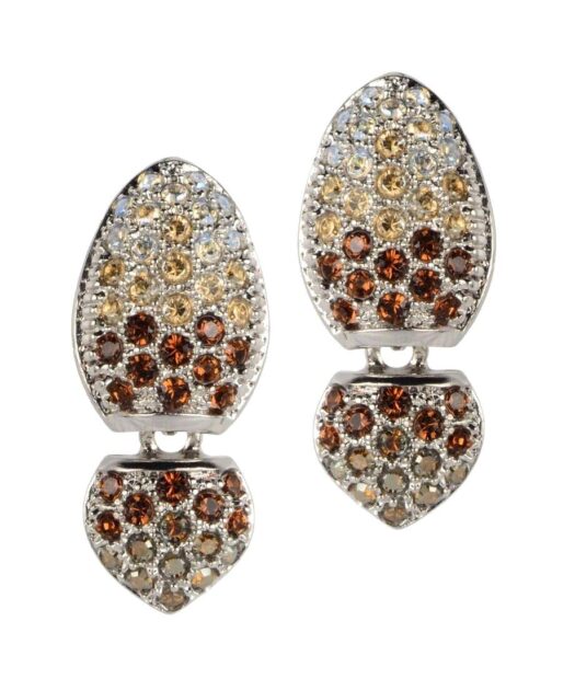 Pendientes articulados marrones de plata rodinada con Swarovski