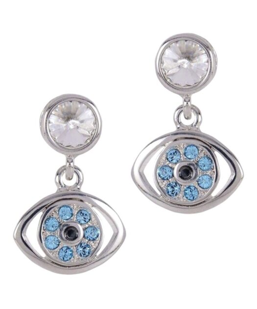 Pendientes articulados ojo de horus de plata rodinada con Swarovski