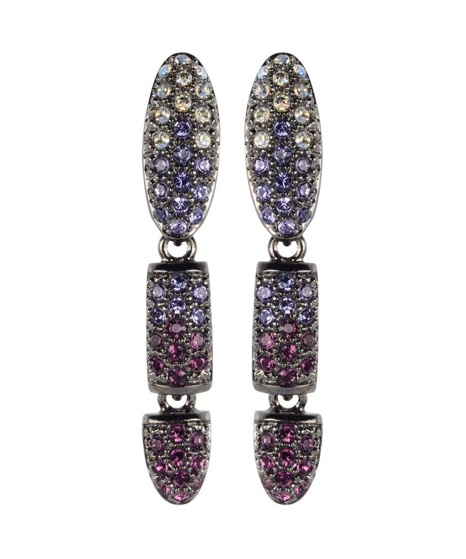 Pendientes largos con baño de rutenio en plata de ley con Swarovski Elements Pendientes articulados violetas y morados de plata bañada en rutenio