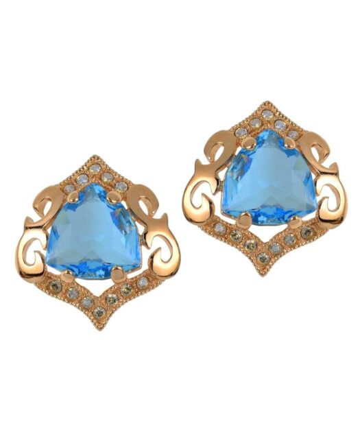 Pendientes azul cielo en oro rosa de plata de ley con cierres omega