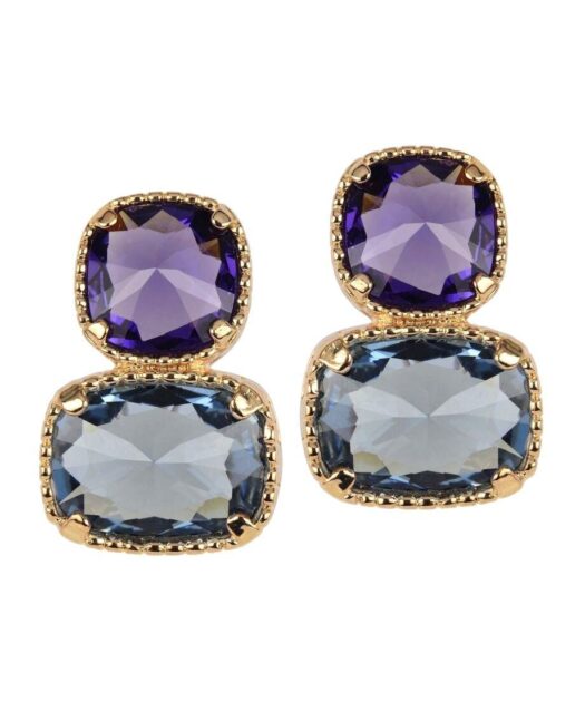 Pendientes azul marino y morados de plata bañada en oro