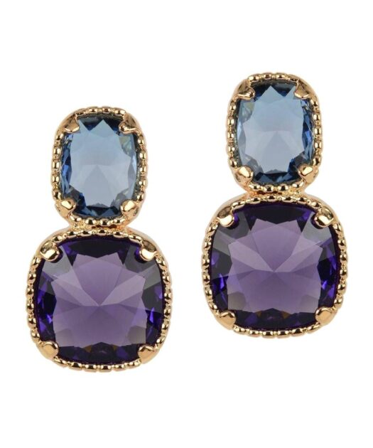 Pendientes azul oscuro y morados de plata bañada en oro rosa