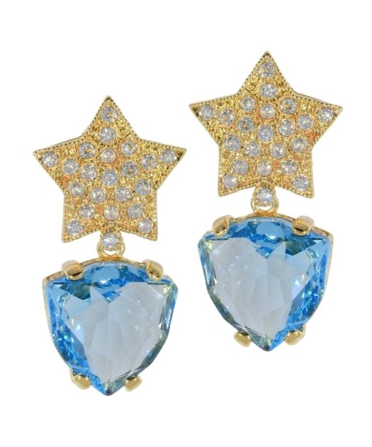 Pendientes azules con estrella dorada en plata de ley bañada en oro 18 K