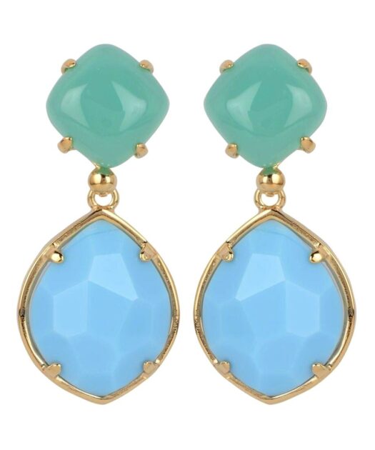 Pendientes articulados Alegría con dos cristales Swarovski mate en tonos azules de plata de primera bañada en oro