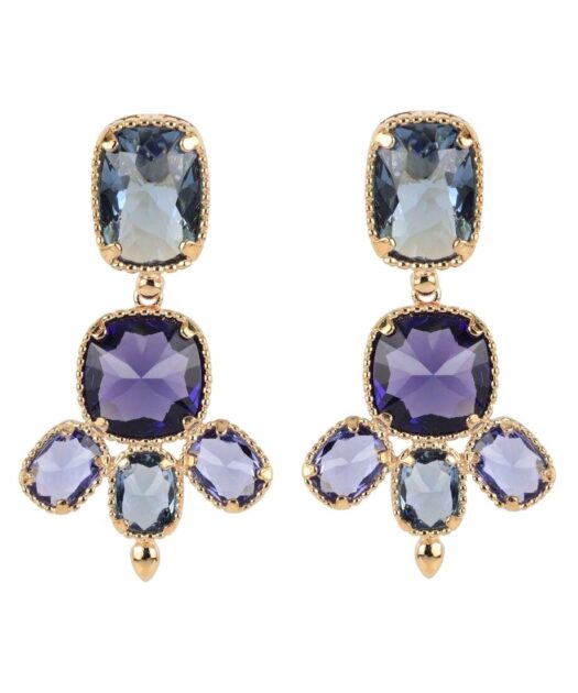 Pendientes azules y morados de plata de primera ley