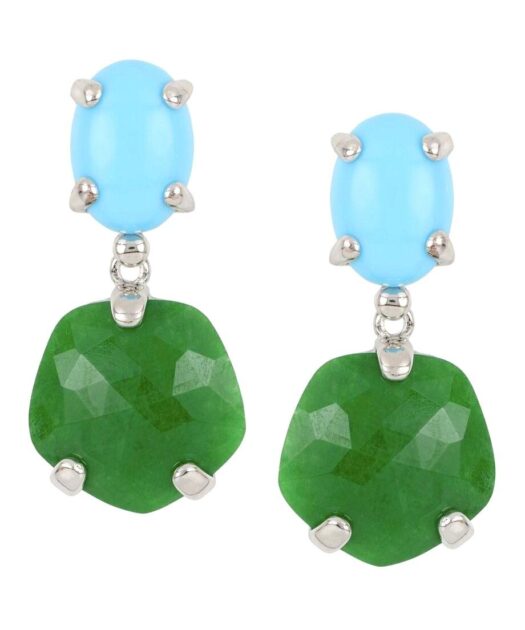 Pendientes azules y verdes de piedra natural en plata de ley rodinada