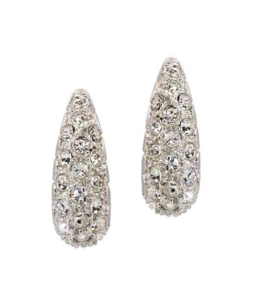 Pendientes blancos pequeños de plata rodinada con cristales Swarovski