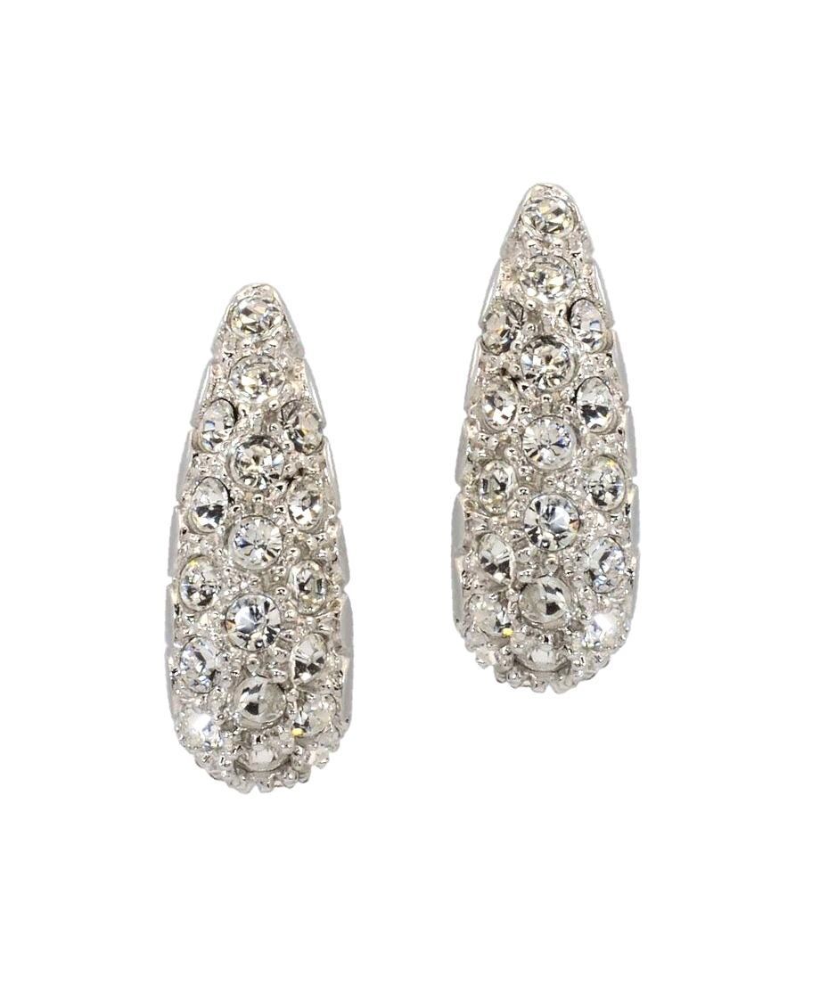Pendientes blancos pequeños de plata rodinada con cristales Swarovski