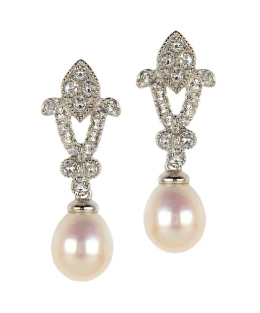 Pendientes boda clásicos con perla de plata rodinada con cristal Swarovski