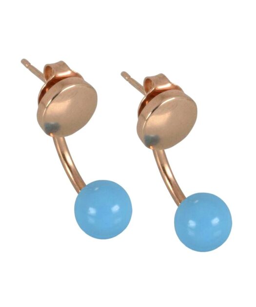Pendientes bola azul de plata bañada en oro rosa
