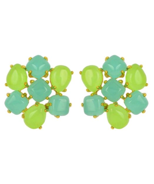 Pendientes cierre omega con nueve piedras verdes y azules