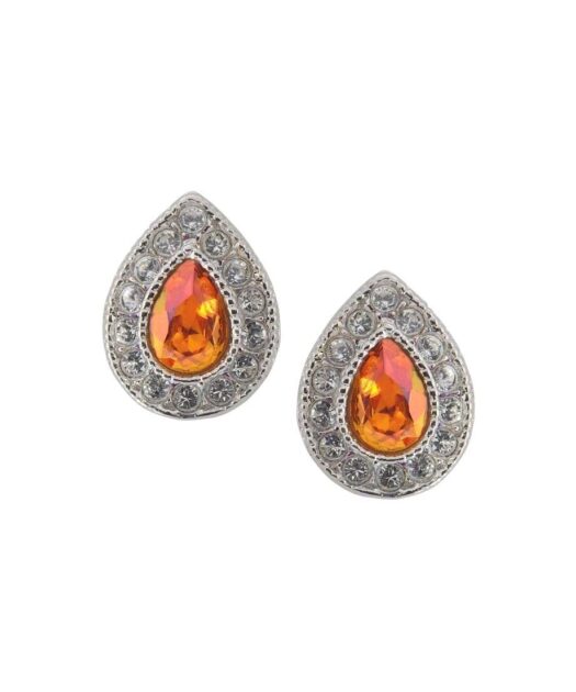 Pendientes color naranja de plata con un baño de rodio
